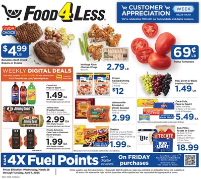 Grocery & Drug offers in Orland Park IL | Attractive special offers for everyone in Food 4 Less | 3/26/2025 - 4/1/2025