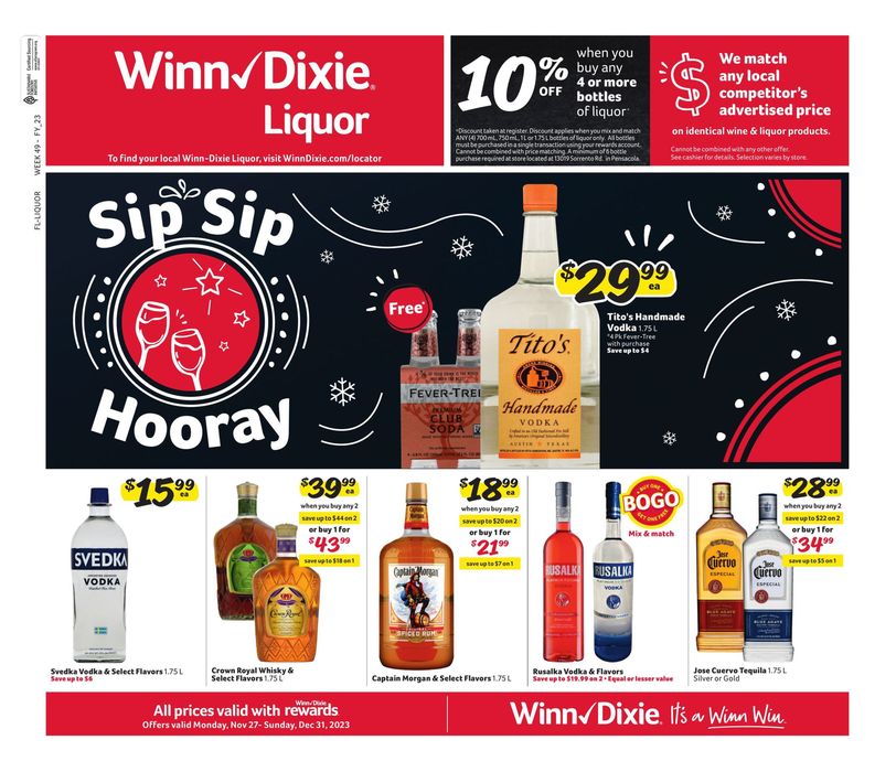 Winn Dixie catalogue in Fort Lauderdale FL | Alcohol Flyer | 11/27/2023 - 12/31/2023