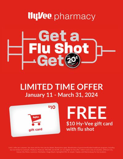 Grocery & Drug offers in Kansas City KS | Free $10 Gift Card with Flu Shot in Hy-Vee | 1/29/2024 - 3/31/2024