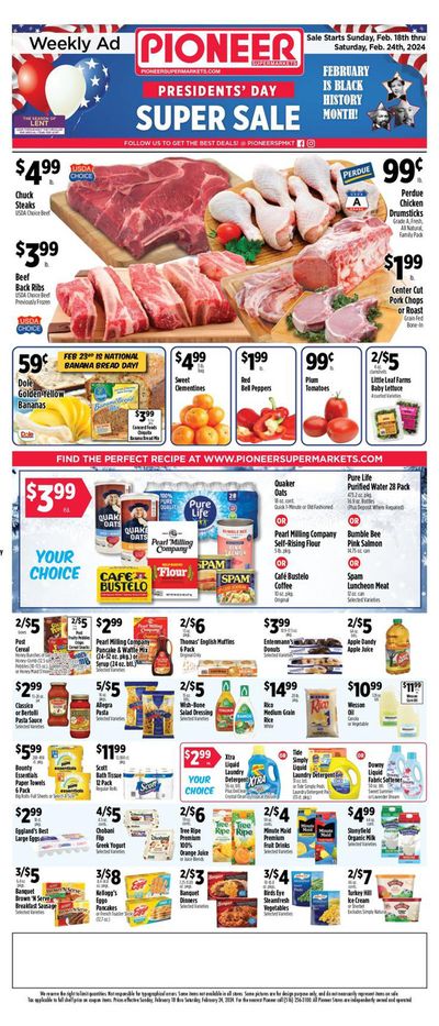 Grocery & Drug offers in New York | President's Day Super Sale in Pioneer Supermarkets | 2/19/2024 - 2/24/2024
