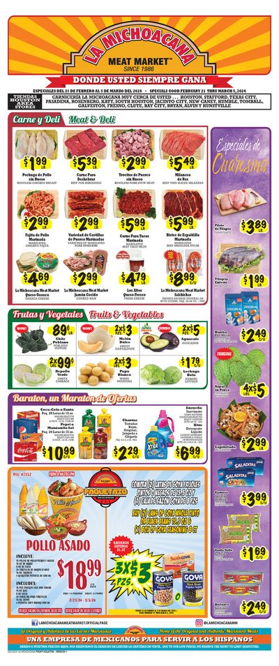 Grocery & Drug offers in Pearland TX | New Ad in La Michoacana | 2/22/2024 - 3/5/2024