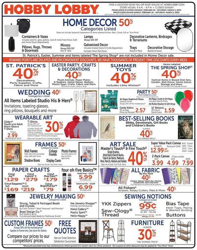 Home & Furniture offers in Charlotte NC | Hobby Lobby Weekly ad in Hobby Lobby | 2/26/2024 - 3/2/2024