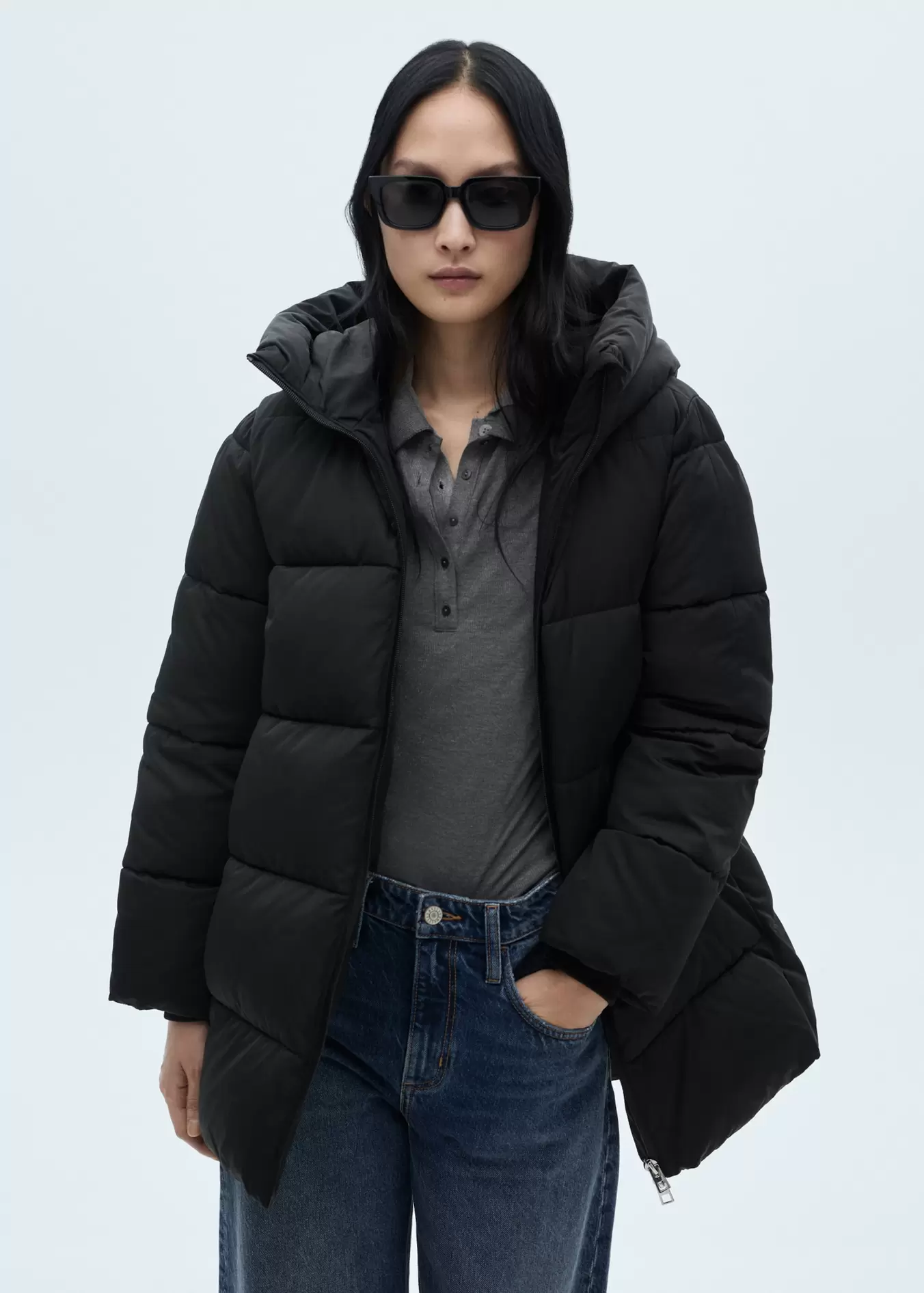 Quilted midi anorak with hood offers at $99.99 in Mango