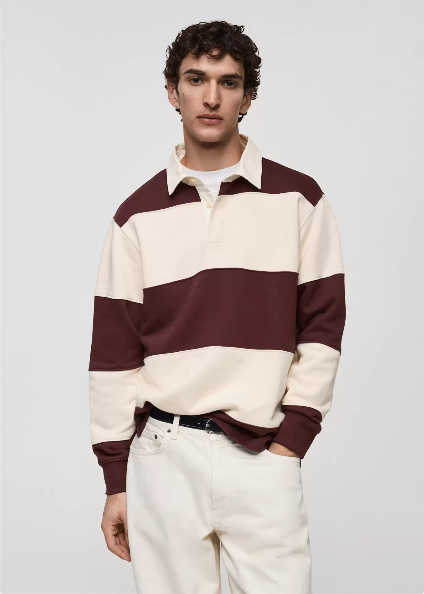 Striped cotton polo sweatshirt offers at $59.99 in Mango